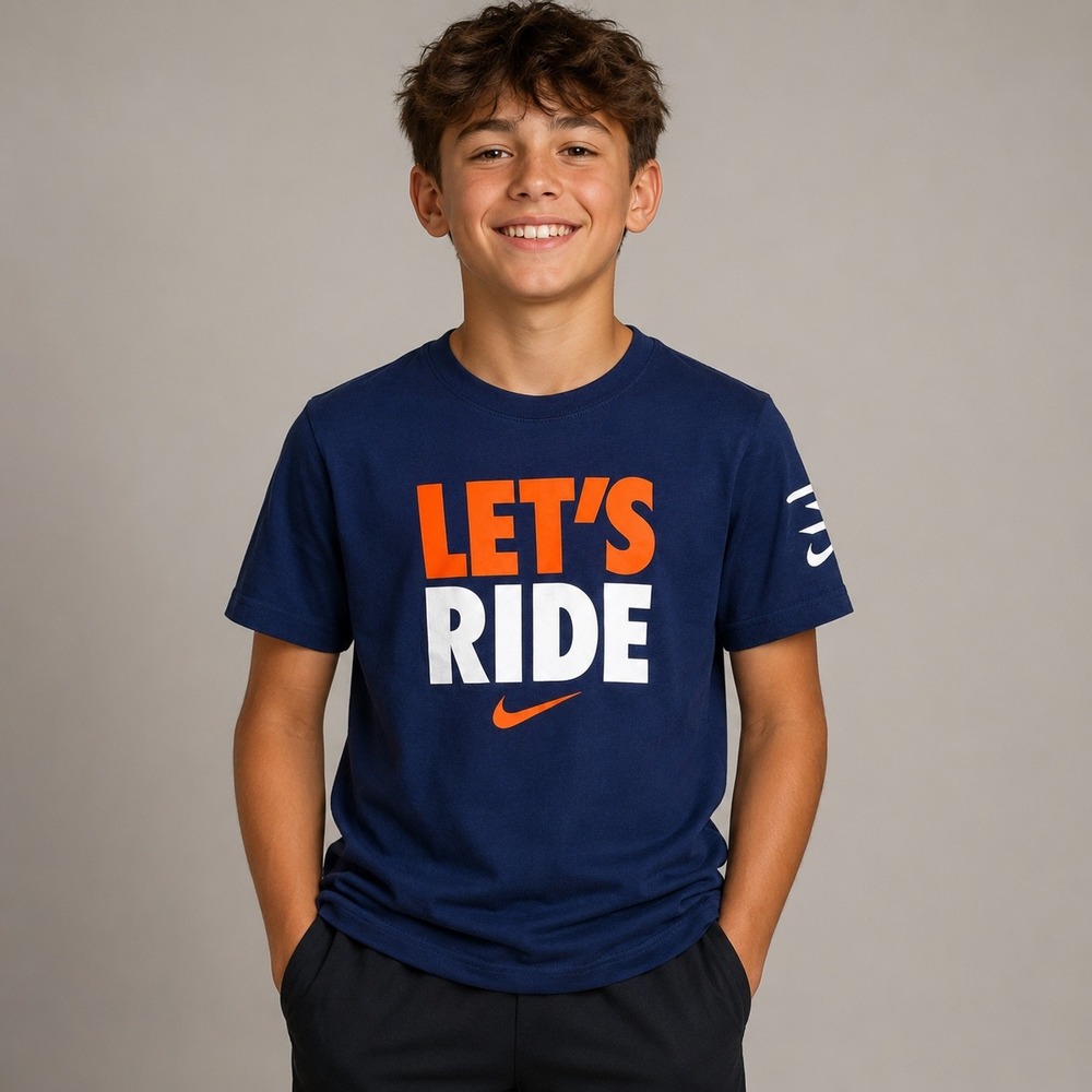 Nike 3 Brand Russell Wilson Lets Ride Navy Blue Graphic Tee Boys L 12-13 0118
